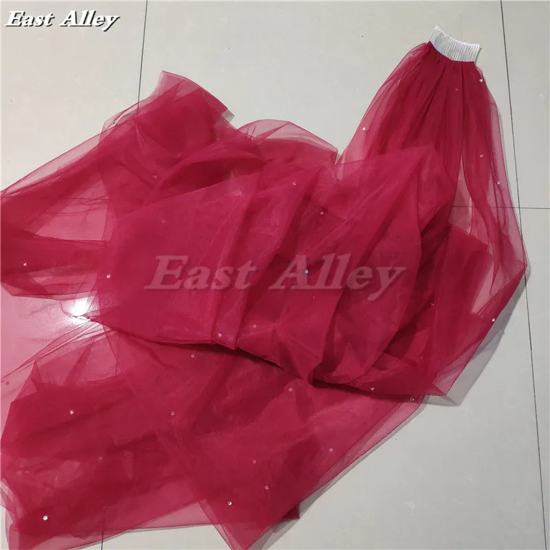 Burgundy Color Scattered Crystal Wedding Veil 3 Meter Bridal Veil Long Veil Cut Edge