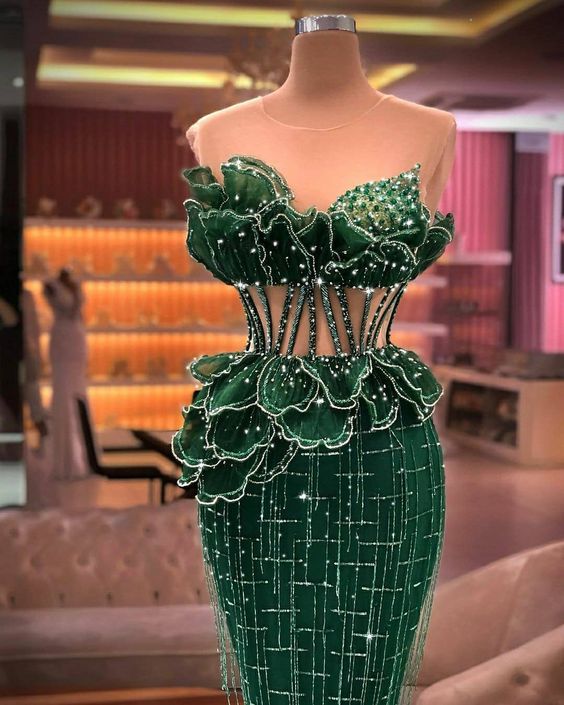 Green Mermaid Prom Dress See-through Evening Dress