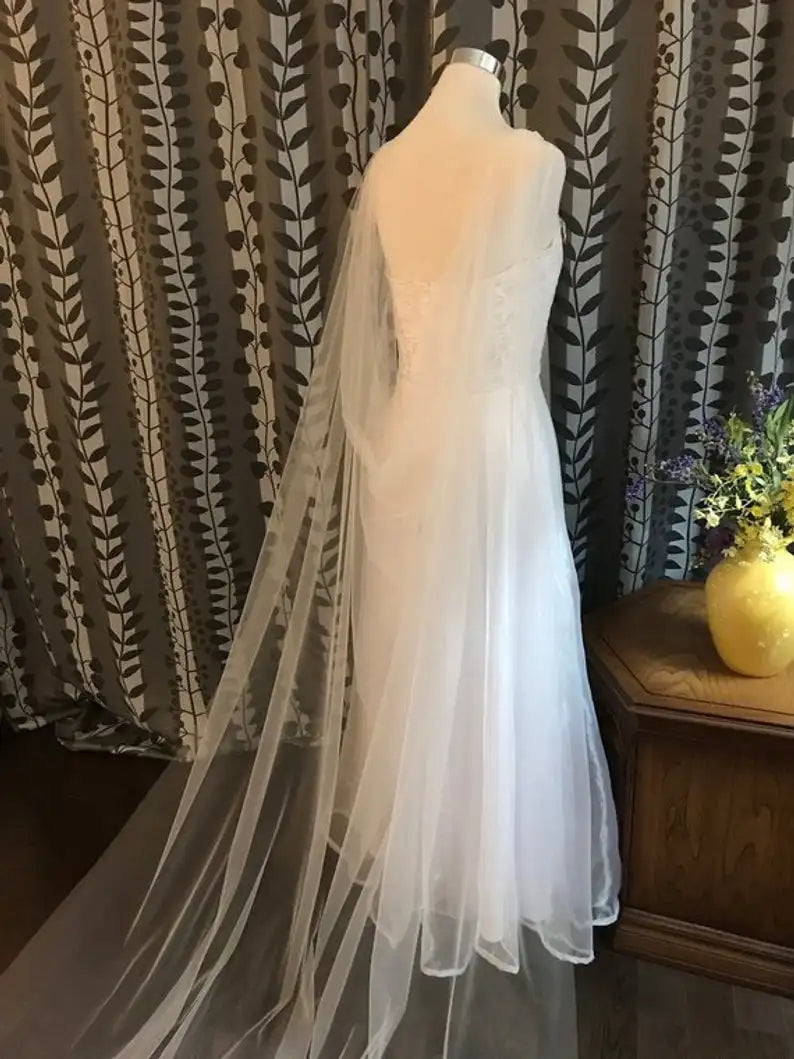 Tulle Cape Veil, 200cm, 250cm, 300cm, 350cm, 400cm, 500cm, Long in White, Off White, Ivory, Black, Champagne