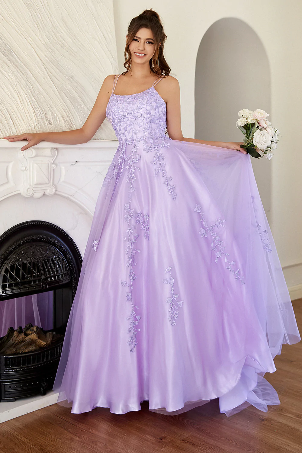 Elegant Lavender / Yellow A-line Prom Dress