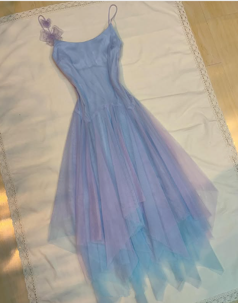 Lavender Tulle A Line Short Prom Dress,Homecoming Dress With Flowers
