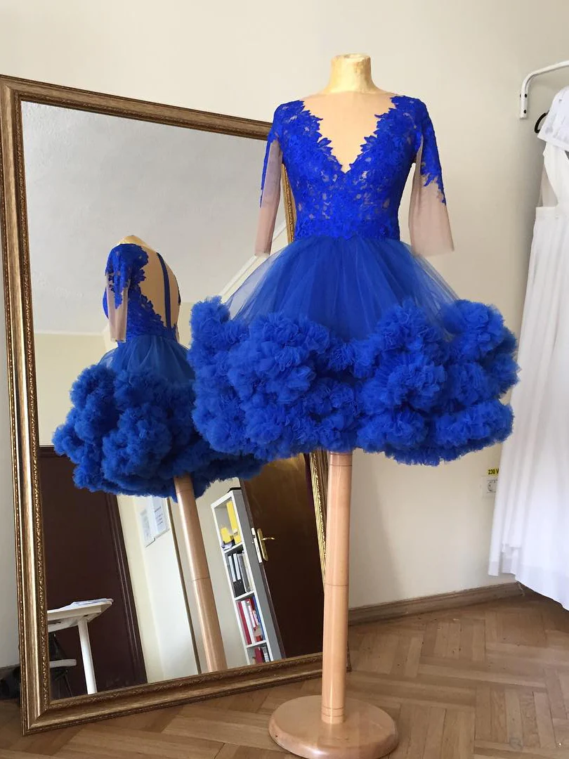 Half Sleeve Homecoming Dresses A Line Royal Blue Short