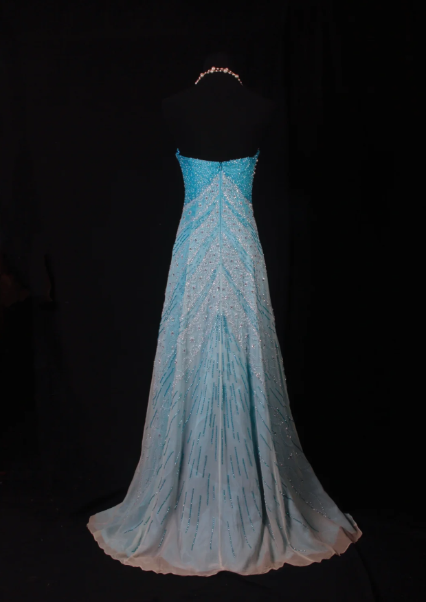 Dreamy Blue Strapless Chiffon Beaded Mermaid Long Birthday Party Dress Formal Prom Dresses