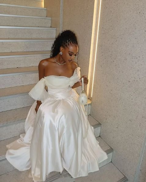 Chic Off Shoulder Satin Tulle Evening Prom Dress