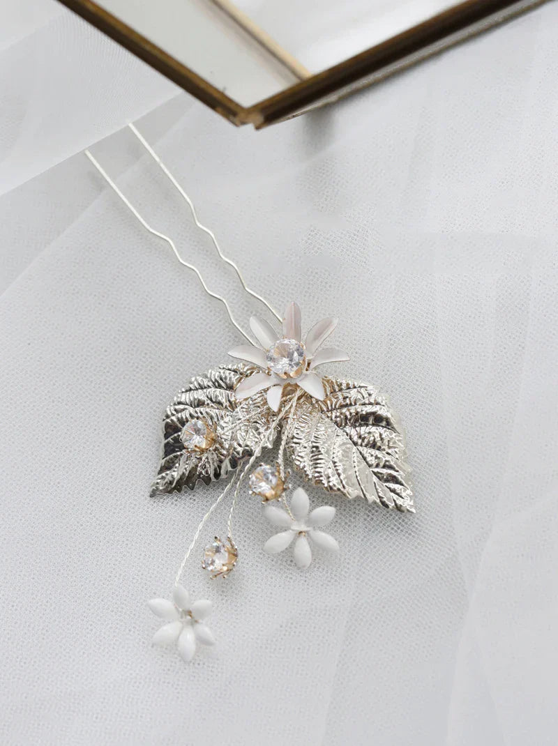 Wedding Accessories Rhinestones Hair Combs Pins Flower Leaf Hairpins Brides Bridesmaids Silver Color Head Piece Bridal Jewelry
