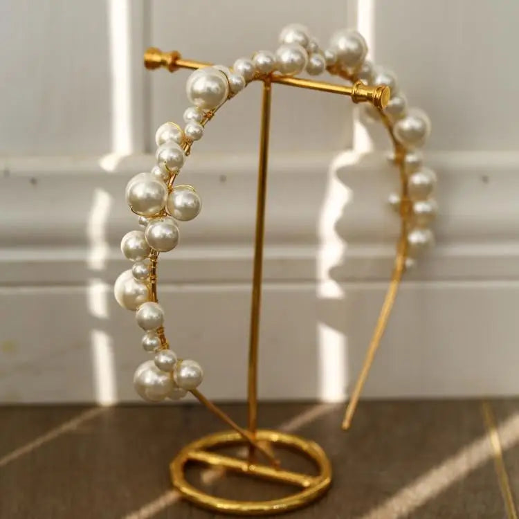 Pearls Beaded Headband Headpiece Vintage Tiara Crown For Brides Women Headwear Hairband Wedding Accessories Bridal Hair Jewelry a