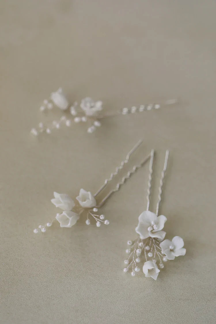 Bridal Jewelry Porcelain Flower Hairpins Silver Color Hair Pin Clip For Brides Bridesmaids Women Head Pieces Wedding Accessories