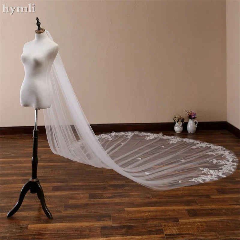 1 Layer Extra Wide Tulle Lace Wedding Veil Cathedral Length Bridal Veil Metal Comb