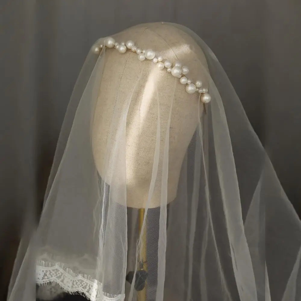 Pearls Beaded Headband Headpiece Vintage Tiara Crown For Brides Women Headwear Hairband Wedding Accessories Bridal Hair Jewelry