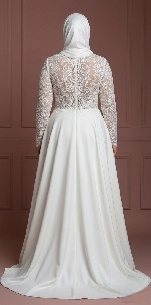 Hijab Bridal Wedding Dress For Plus Size Muslim Bride