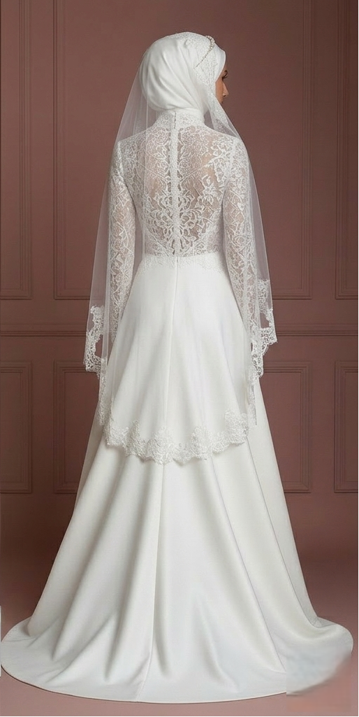 Hijab Bridal Gown Long Sleeve Modest Wedding Dress Set Muslim