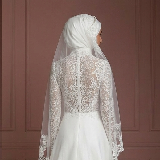 Hijab Bridal Gown Long Sleeve Modest Wedding Dress Set Muslim
