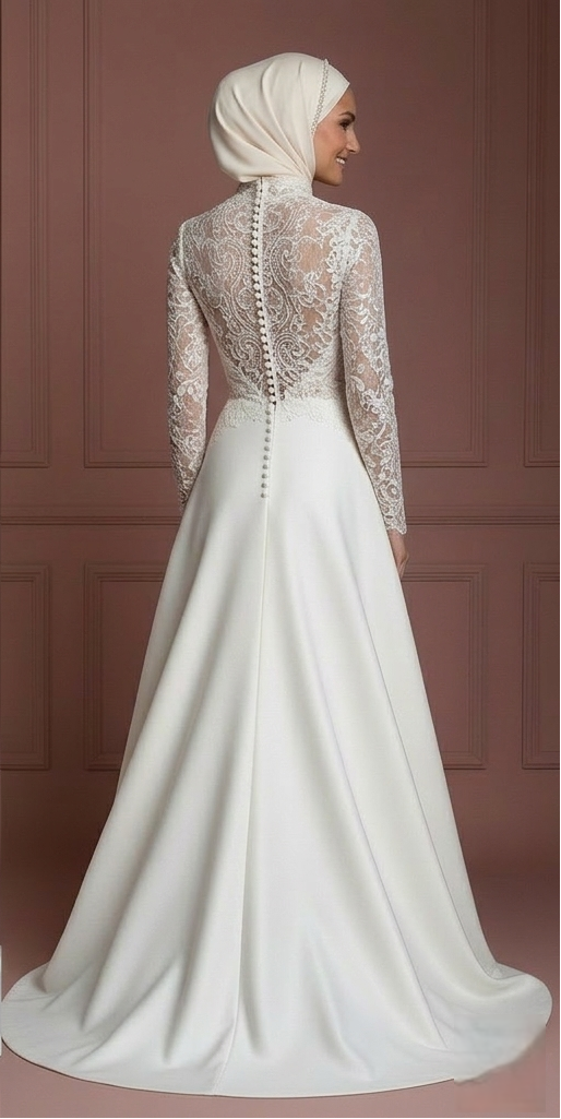 Hijab Bridal Gown With Feminine Modest Design Wedding Dress Muslim