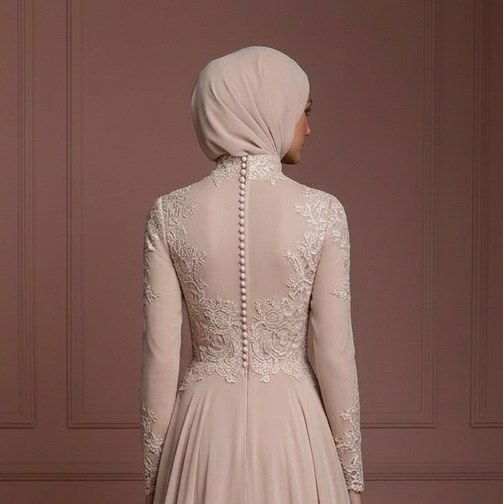 Hijab Bridal Gown With Flowing Chiffon Fabric Wedding Dress Muslim
