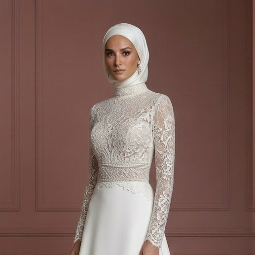 Hijab Bridal Gown With Structured Waist Support Muslim Wedding Dress