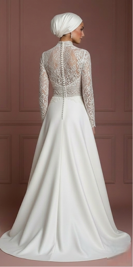Hijab Bridal Gown With Structured Waist Support Muslim Wedding Dress
