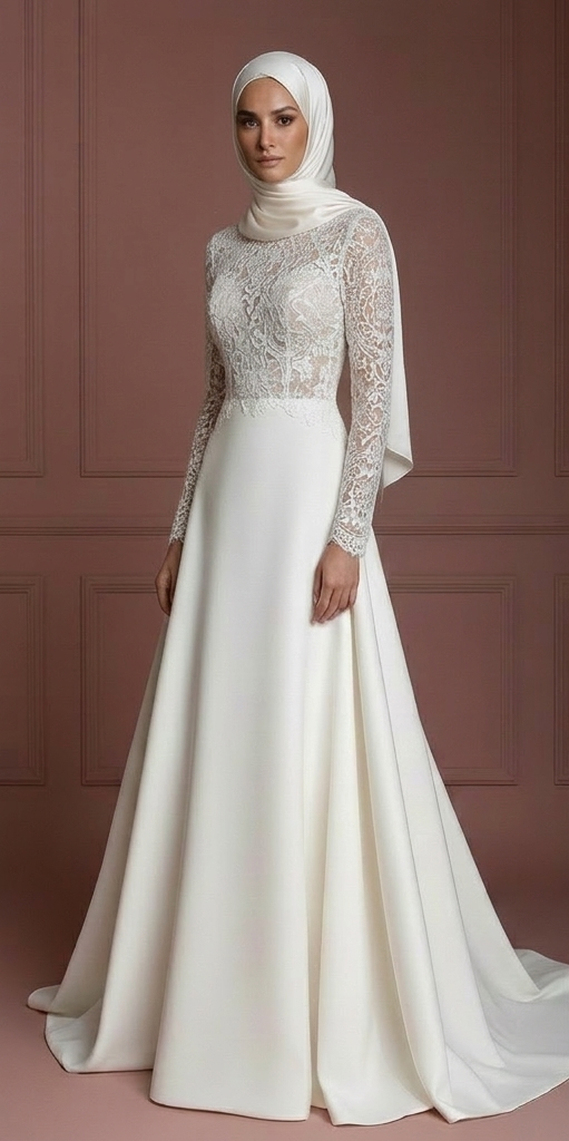 Hijab Bridal Wedding Dress With Long Elegant Train Muslim