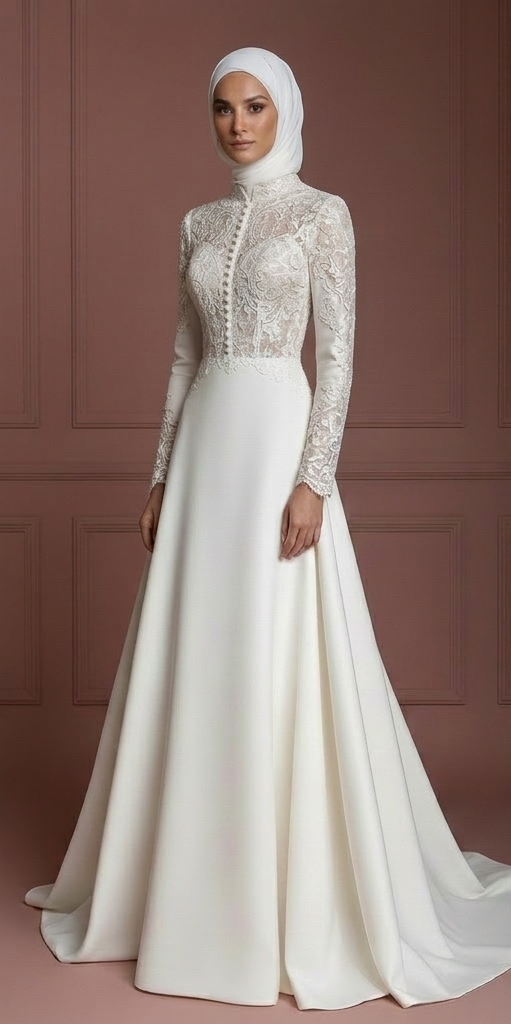 Hijab Wedding Dress Classic Modest Bridal Gown Muslim