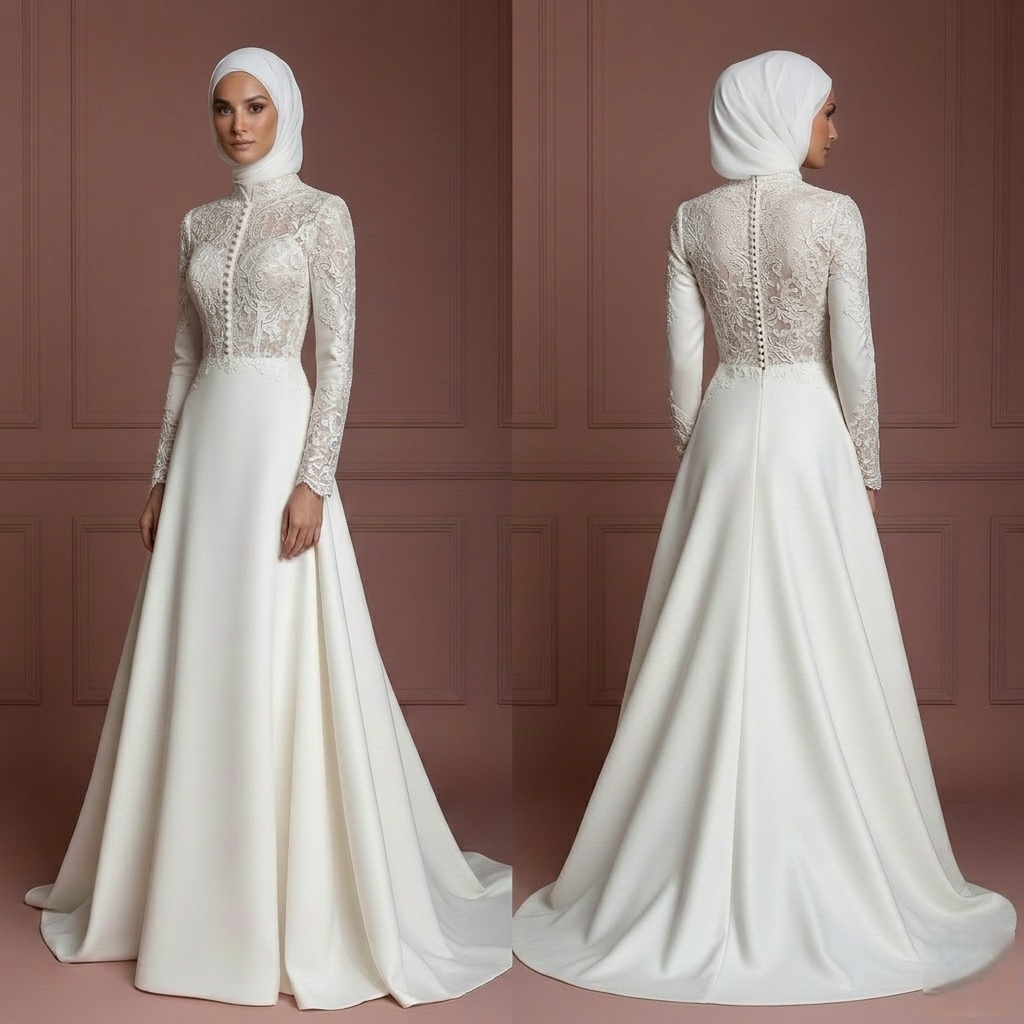 Hijab Wedding Dress Classic Modest Bridal Gown Muslim