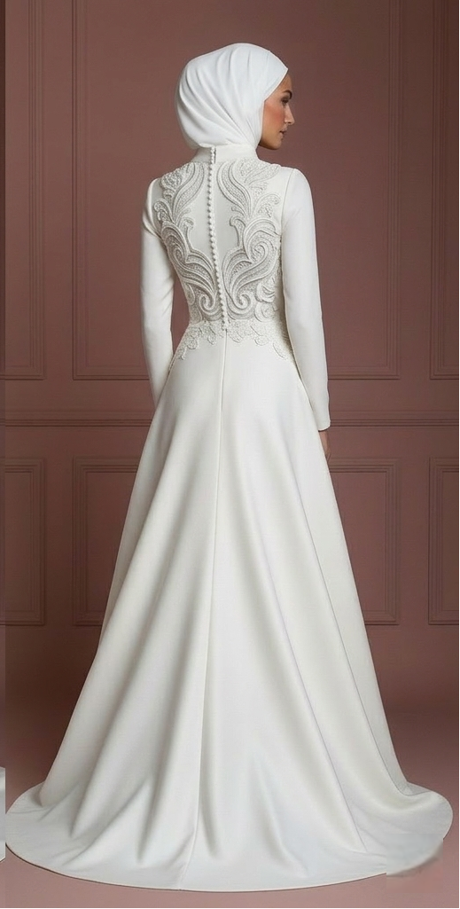 Hijab Wedding Dress With Sculpted Bodice Design Muslim