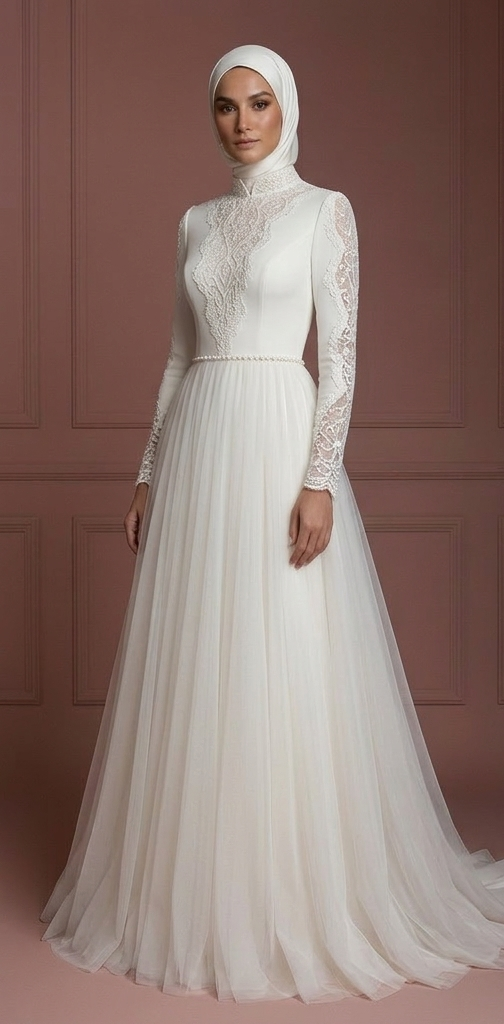 Hijab Wedding Dress With Soft Tulle Skirt Bridal Muslim