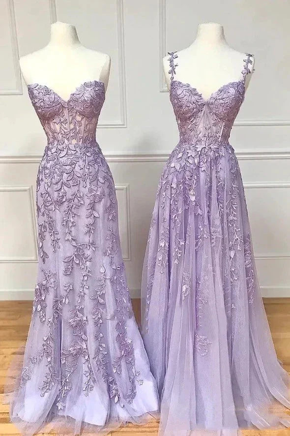 Sexy Hot 2025 Violet Purple Lace Long Prom Dresses Cheap Evening Dress