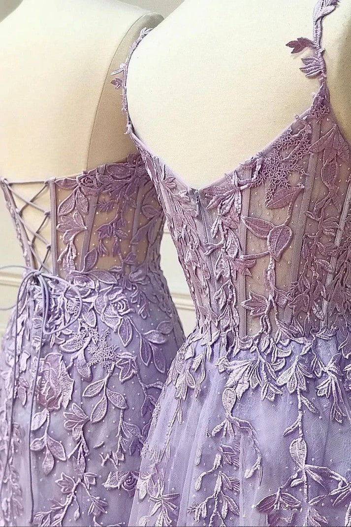 Sexy Hot 2025 Violet Purple Lace Long Prom Dresses Cheap Evening Dress