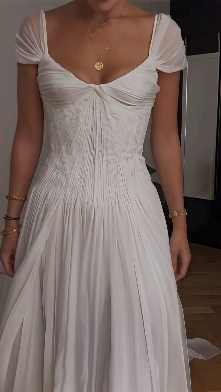 Classy V Neck White Chiffon Long Wedding Dress Bridal Dress