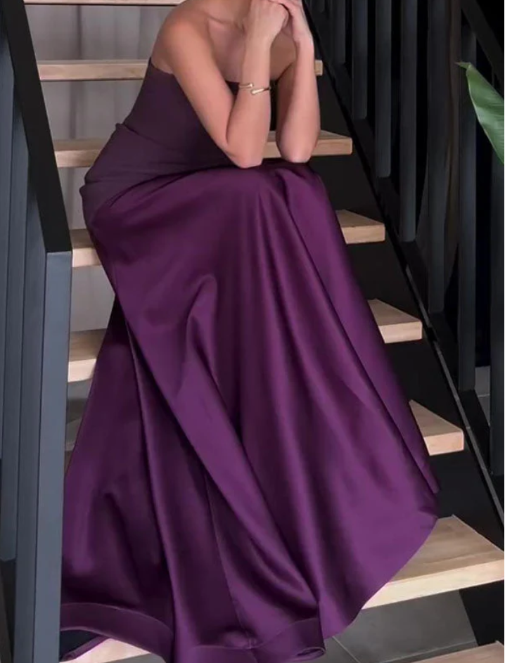 Sexy Strapless Navy Blue Long Prom Dress Formal A Line Evening Dress