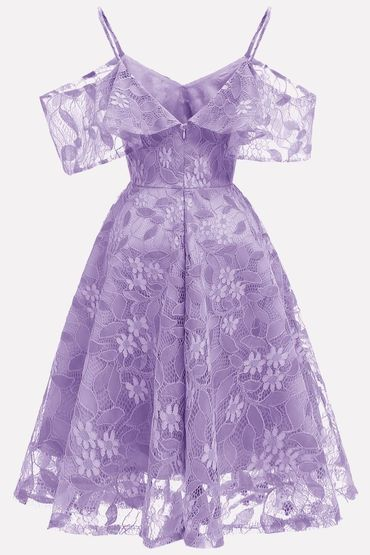 Light-purple Ruffles Lace Cold Chic Shoulder Chic A Line Homecoming Dress