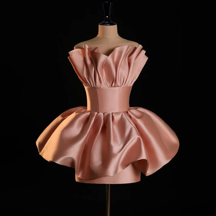 Classy Pink Strapless Pleated Homecoming Dress