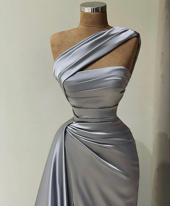 Chic One Shoulder Pleated Prom Dress,Long Evening Dress