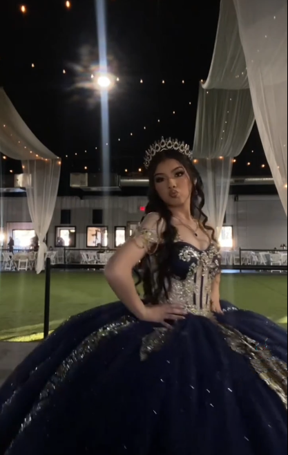 Gorgeous Navy Blue Off The Shoulder Tulle Sequin Sweet 16 Dress Formal Quinceanera Dress