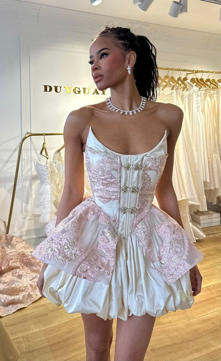 Gorgeous Strapless Satin Lace A Line Short Party Dress Formal Homecoming Dress Birthday Dress
