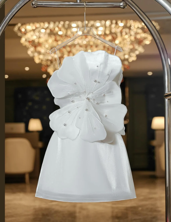 Classy White Strapless Flower Mini Birthday Dress A Line Homecoming Dress