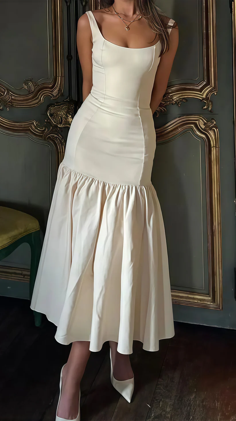 Elegant White Square Neck Mermaid Prom Dress Evening Dress