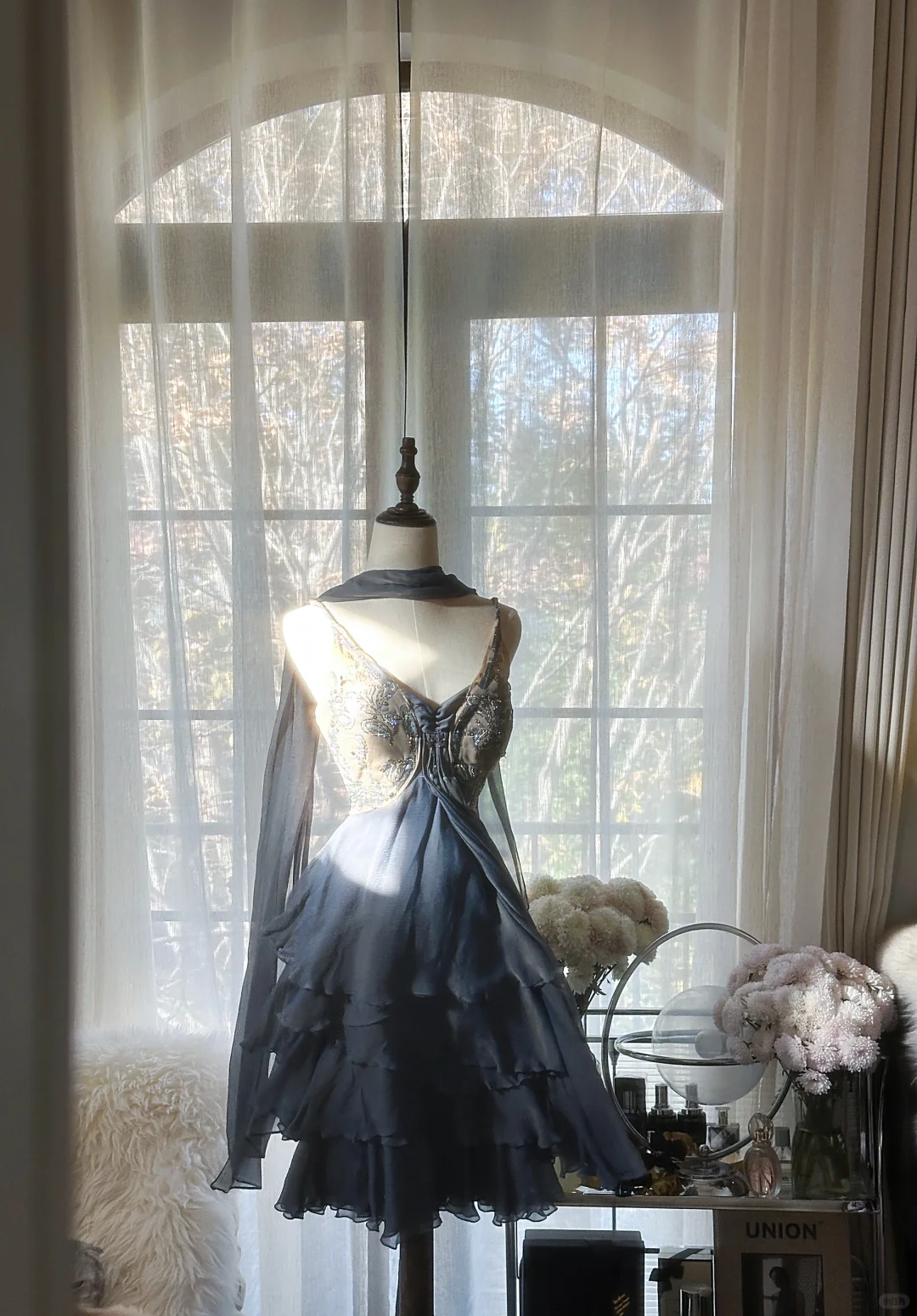 Stylish Spaghetti Straps V Neck Chiffon Sequin Cocktail Dress Blue Short Birthday Outfits Homecoming Dress