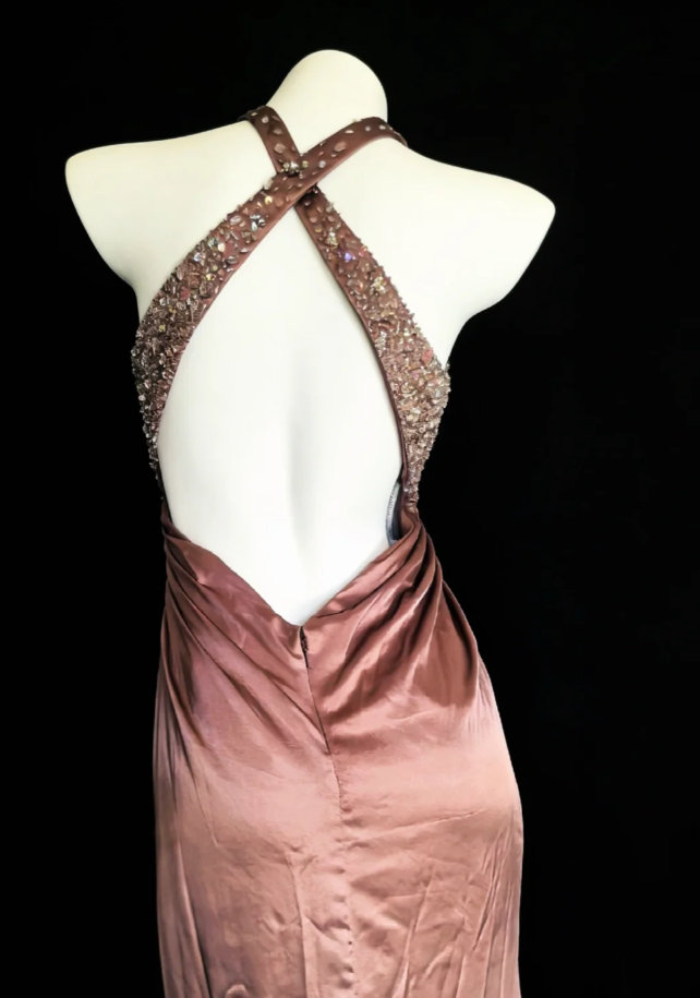 Fashion Halter Satin Sequin Mermaid Long Party Dress Backless Evening Dress