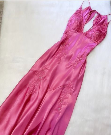 Unique Pink Satin Beaded Mermaid Evening Dress Long Prom Dress