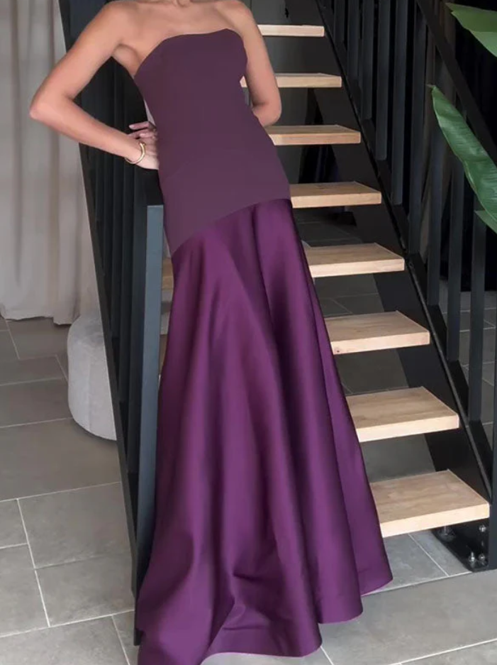 Sexy Strapless Navy Blue Long Prom Dress Formal A Line Evening Dress