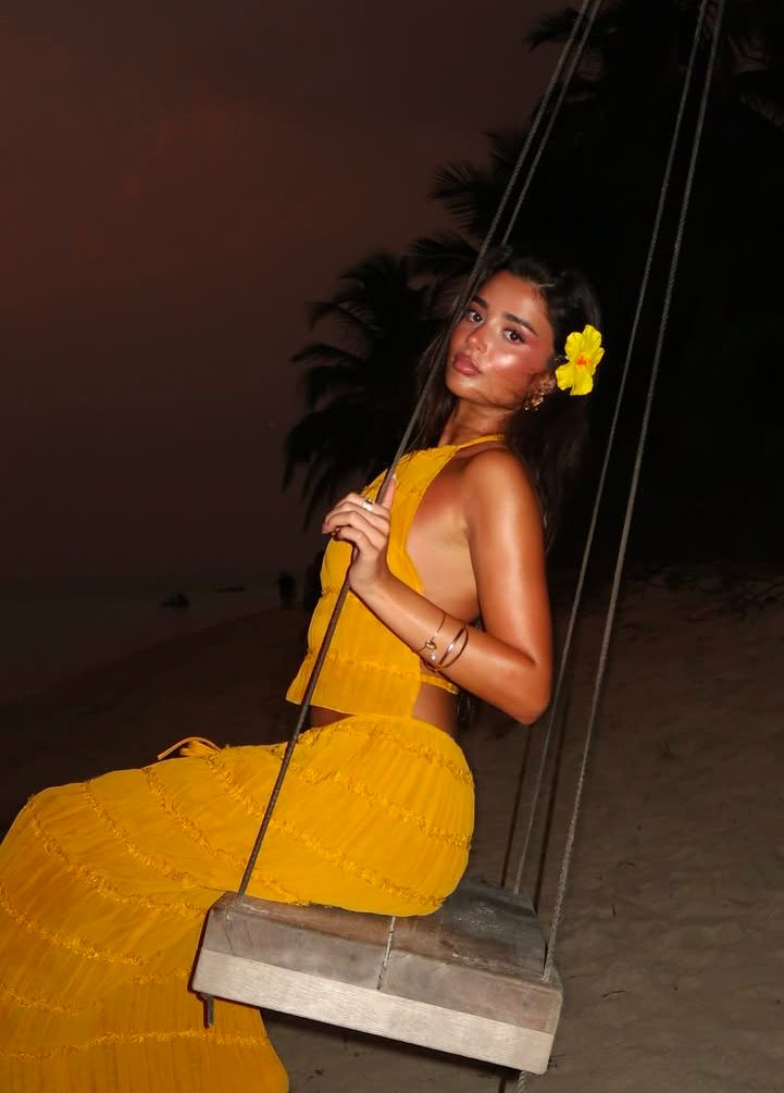Sexy Halter Chiffon Backless Party Dress Orange Long Vacation Dresses Two Piece