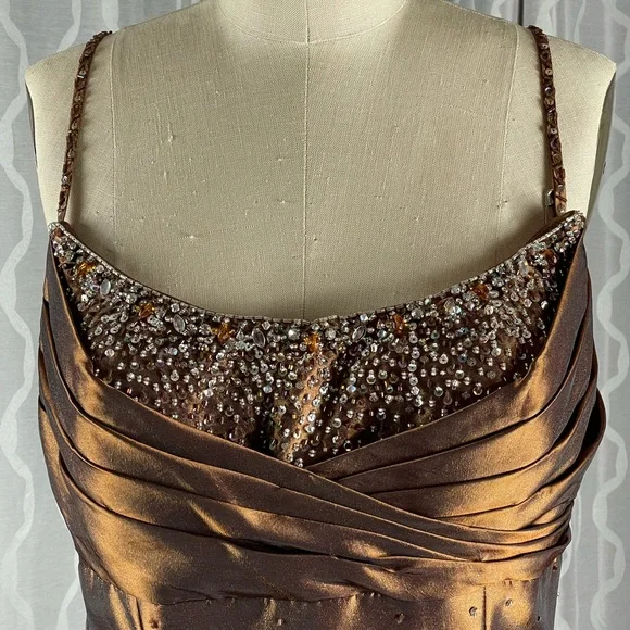 Vintage Spaghetti Straps Pleated Satin Beaded Evening Dress Mermaid Party Dress
