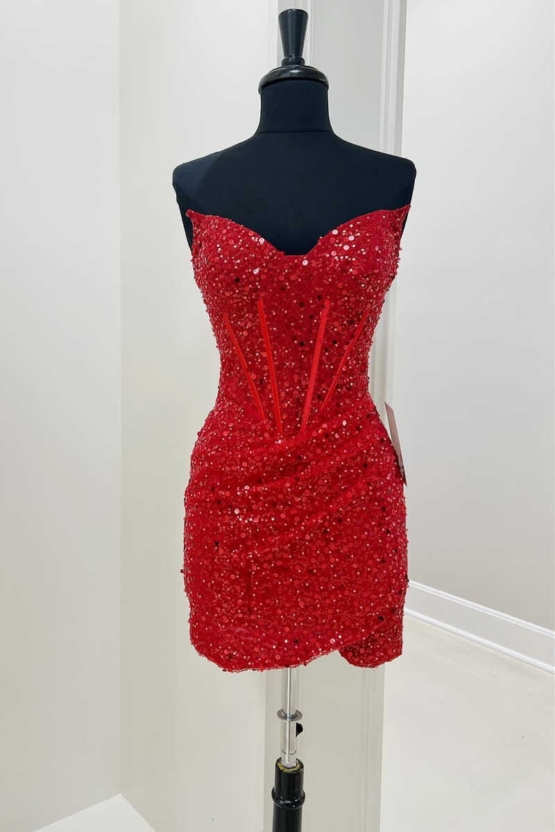 Black Sequin Strapless Tight Mini Homecoming Dress