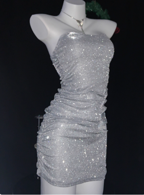 Simple Strapless Silver Sheath Short Homecoming Dress Cocktail Dress