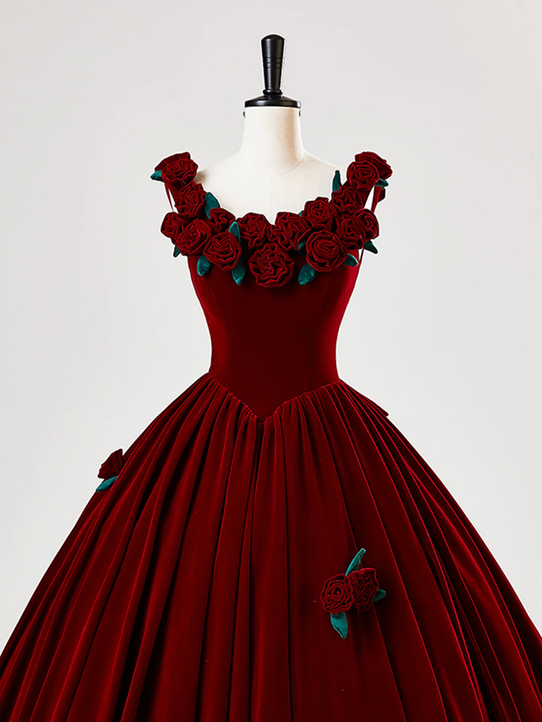 Charming Red Velvet A Line Rose Flowers Ball Gown Sweet 16 Dress Quinceanera Dress