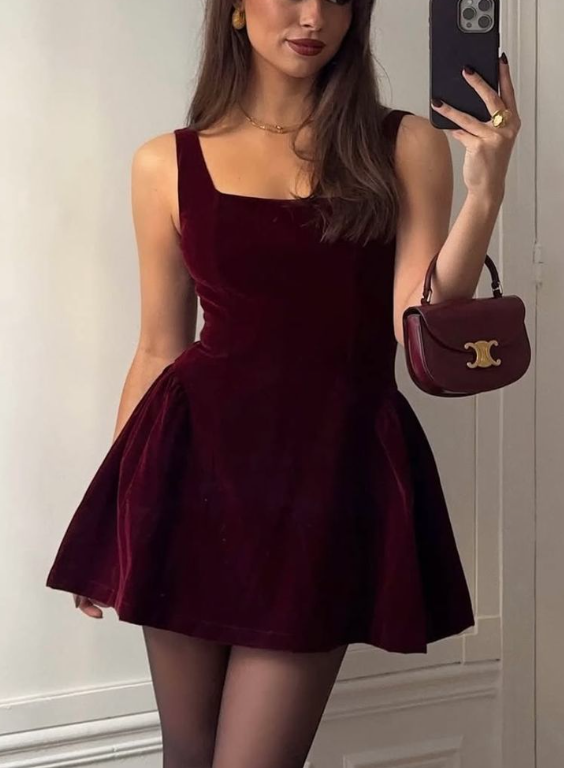 Vintage Burgundy Sleeveless Velvet A Line Short Homecoming Dress Formal Birthday Outfits Cocktail Dress
