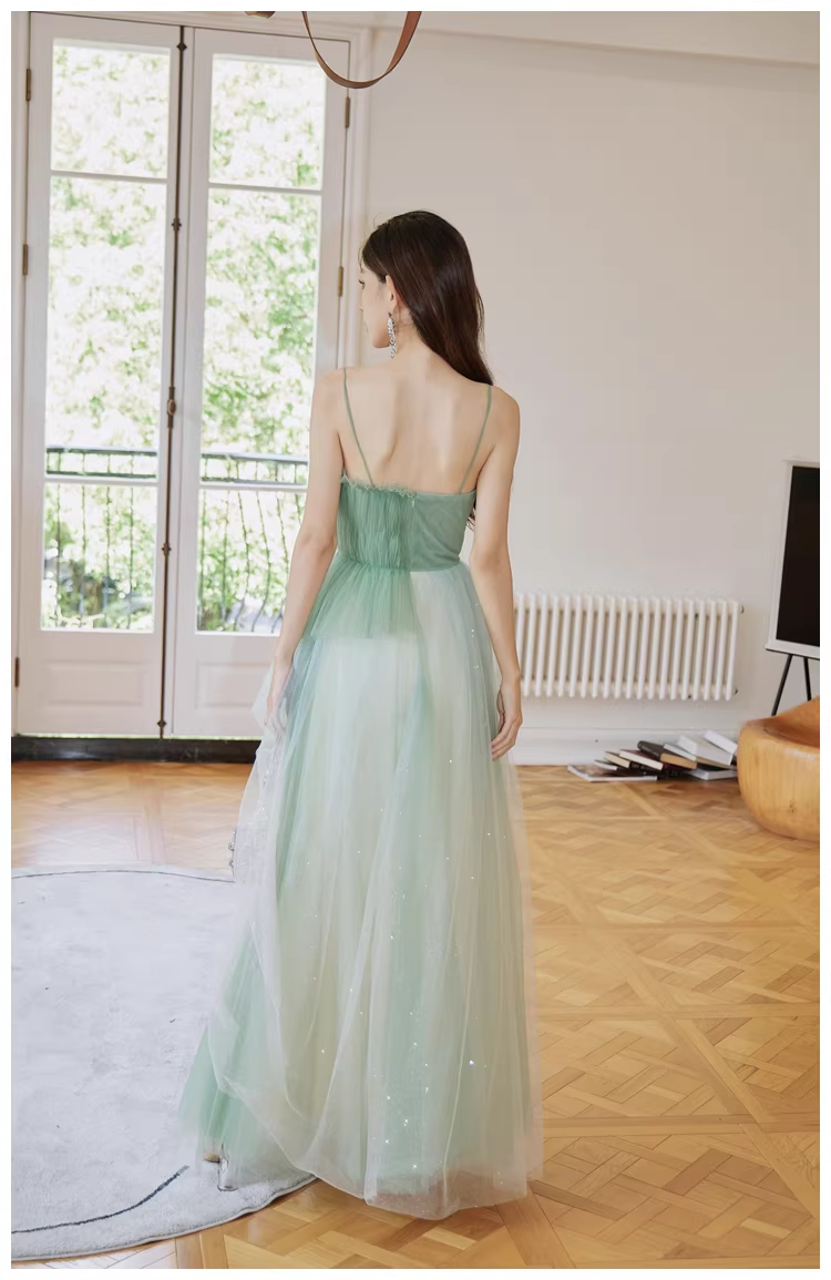 Fairy Green Tulle Sequin Butterfly Applique A Line Birthday Party Dress Evening Dress