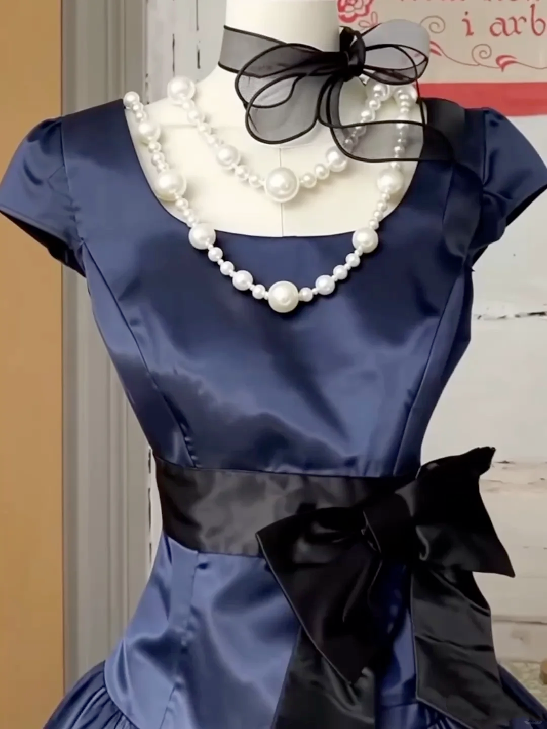 Vintage Navy Blue Satin Bow A Line Short Party Dress Formal Homecoming Dress