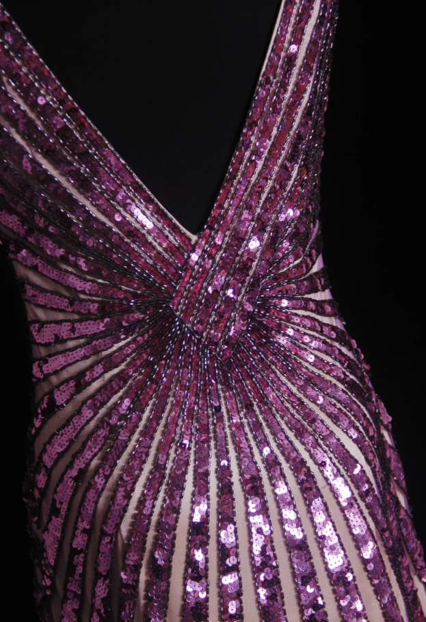 Sparkly V NecK Purple Tulle Sequin Mermaid Evening Dress Long Party Gown