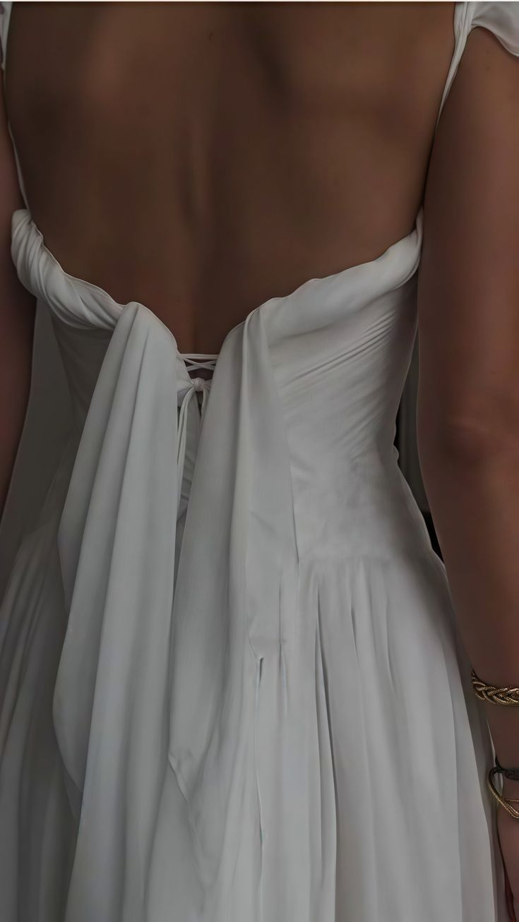Classy V Neck White Chiffon Long Wedding Dress Bridal Dress